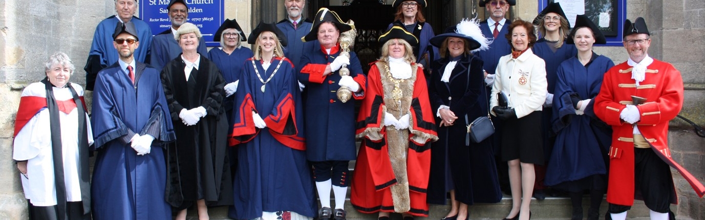 Group photo of the Mayor, Deputy Mayor, Town Councillors and other invited guests at Saffron Walden Mayor Making 2026